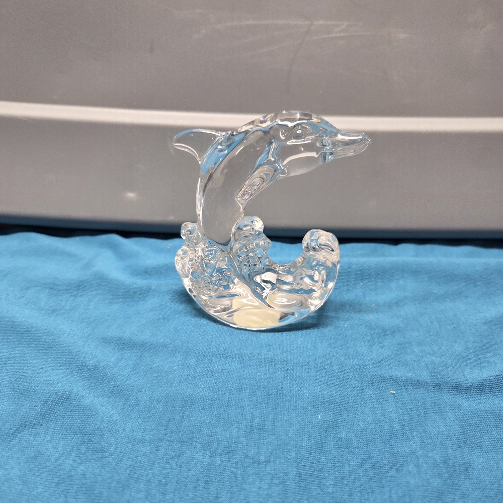 VINTAGE PRINCESS HOUSE DOLPHIN 24% LEAD CRYSTAL, DOLPHIN ROCKING ON WAVES
